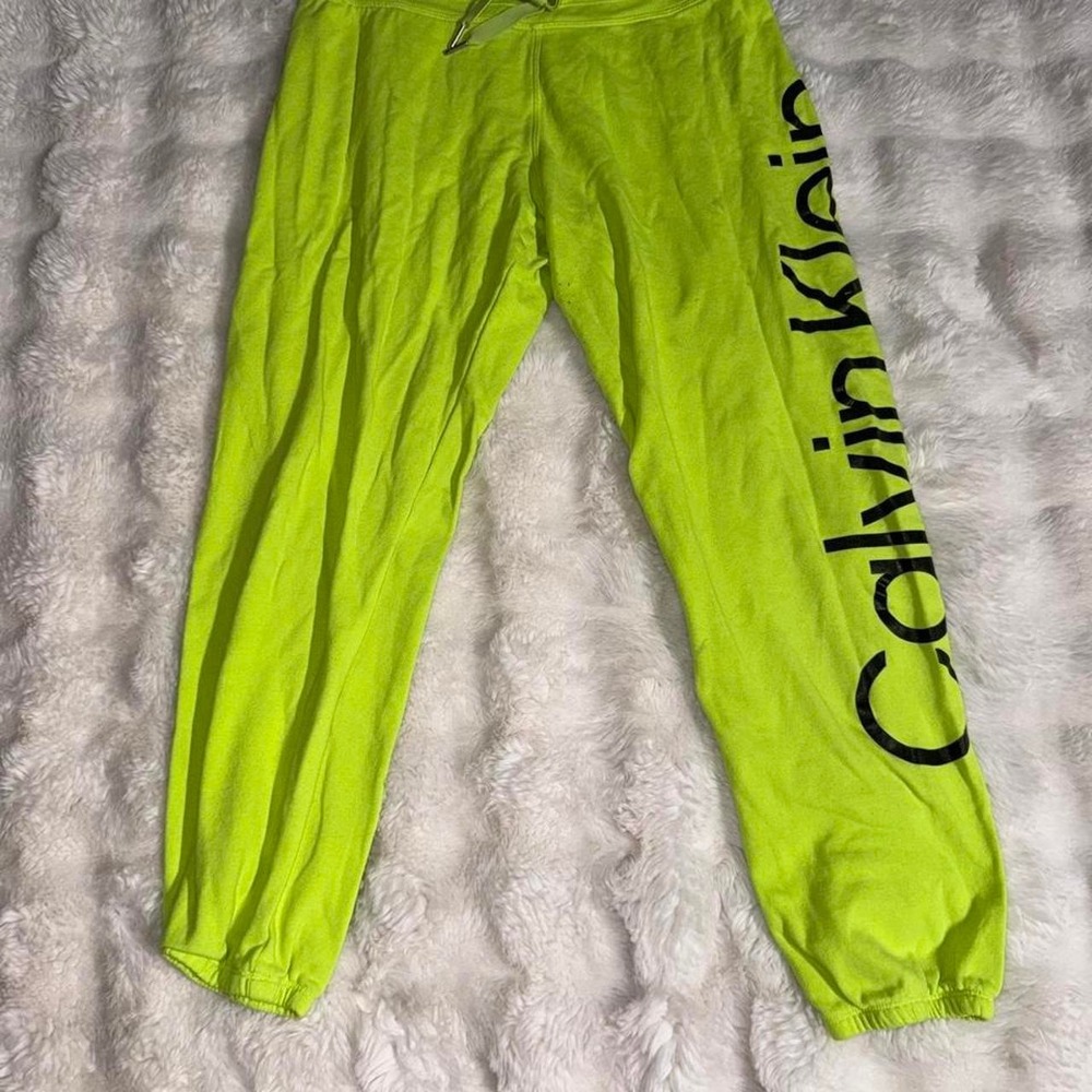Calvin Klein Performance Neon Lime Green Logo Joggers Sweatpants L Large